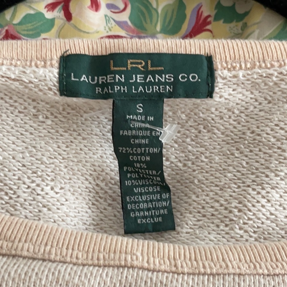 Ralph Lauren Beige French Terry Sweatshirt LRL Shoulder Buttons Drawstring Hem - Picture 9 of 13